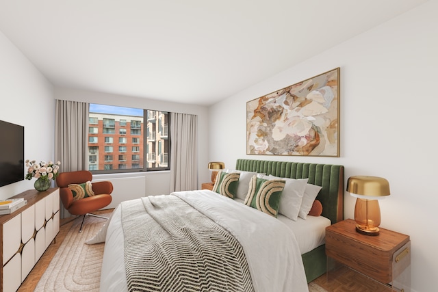 bedroom featuring radiator heating unit