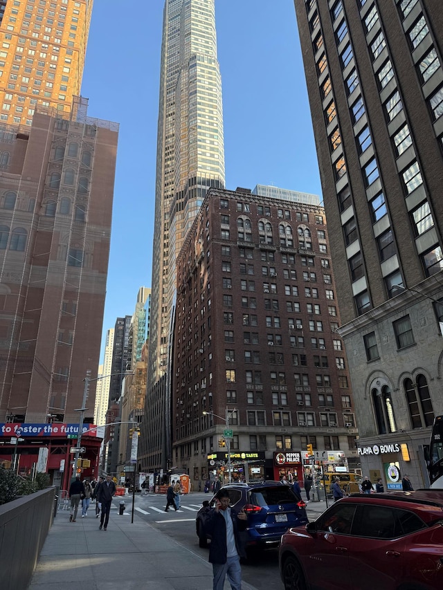 view of building exterior with a city view