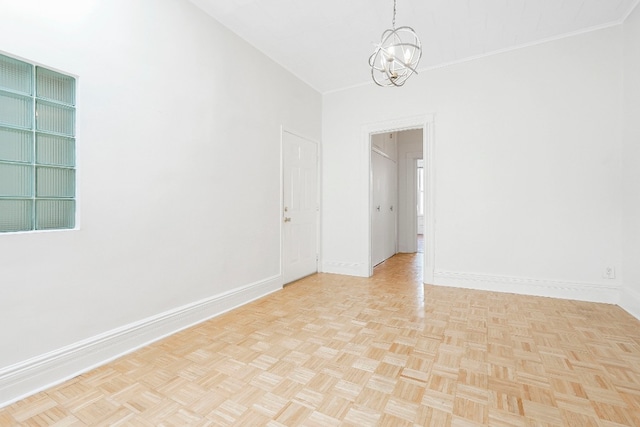 64-07 68th Ave, New York City, NY 11385 - empty room featuring a chandelier, baseboards, and ornamental molding