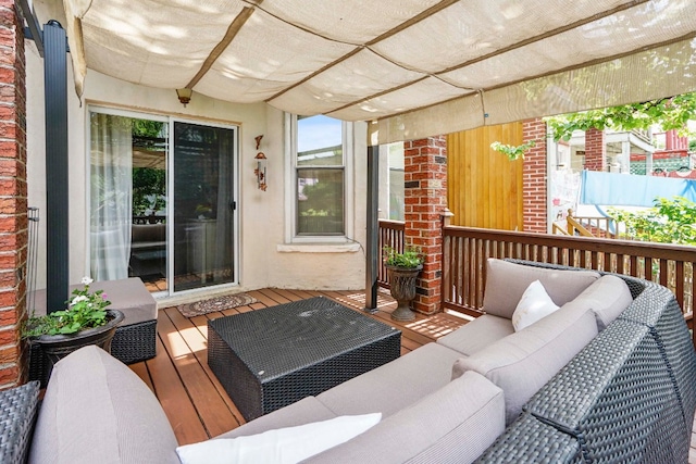 64-07 68th Ave, New York City, NY 11385 - wooden terrace featuring an outdoor living space and a pergola