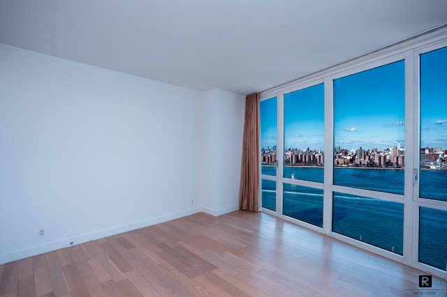 22 N 6th St Unit 20-D, New York City, NY 11249 - spare room featuring wood finished floors, floor to ceiling windows, a water view, and baseboards