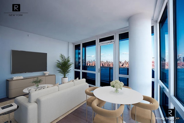 22 N 6th St Unit 20-D, New York City, NY 11249 - living area featuring wood finished floors and a wall of windows