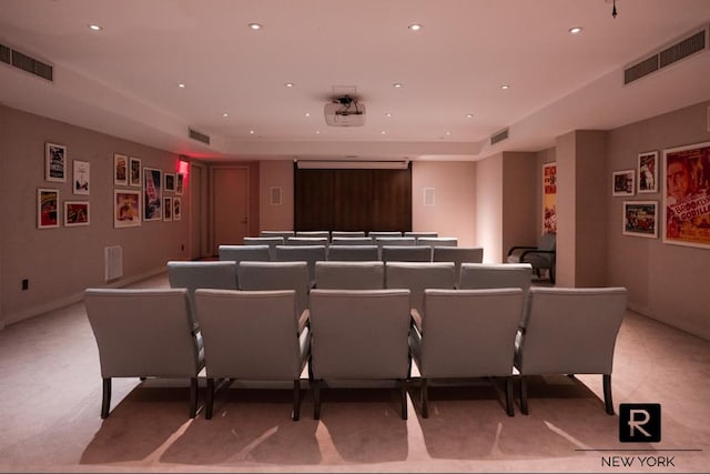 22 N 6th St Unit 20-D, New York City, NY 11249 - home theater featuring light colored carpet, a raised ceiling, recessed lighting, and baseboards