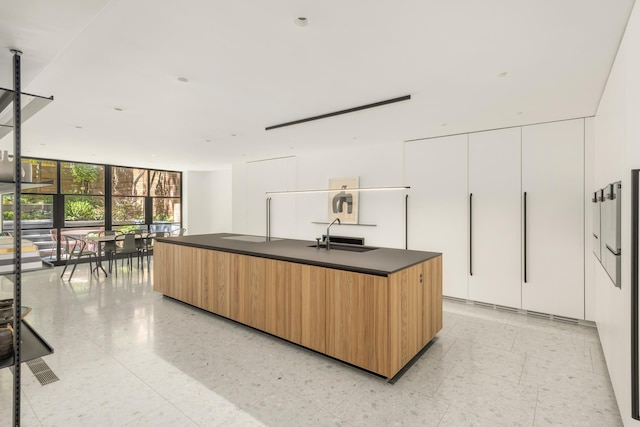 office area featuring expansive windows and a sink