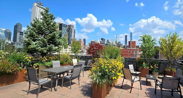 201 W 21st St Unit 11K, New York City, NY 10011 - view of patio with a view of skyline and outdoor dining space