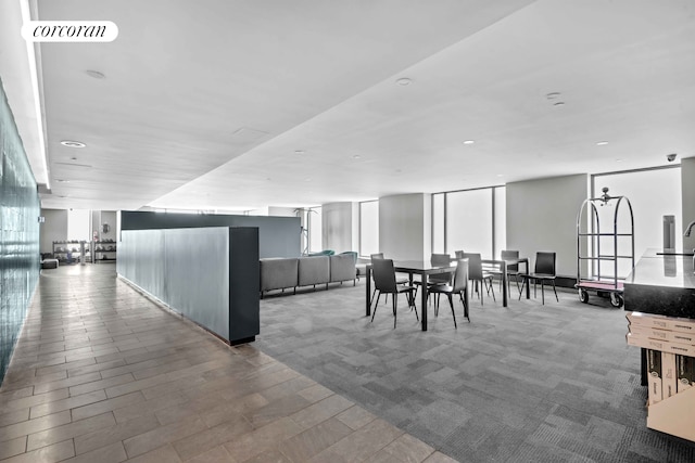 dining space with recessed lighting