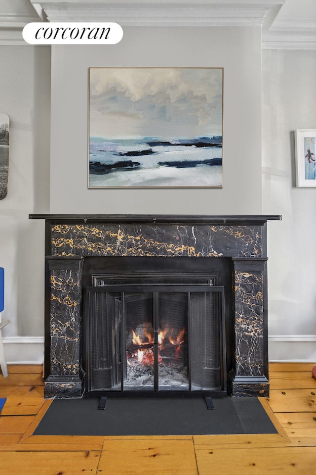 124 Kane St, New York City, NY 11231 - detailed view of a fireplace, crown molding, and wood finished floors