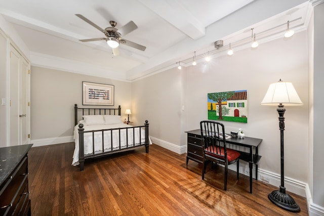 670 W End Ave Unit 5A, New York City, NY 10025 - bedroom with dark wood-style floors, rail lighting, and baseboards
