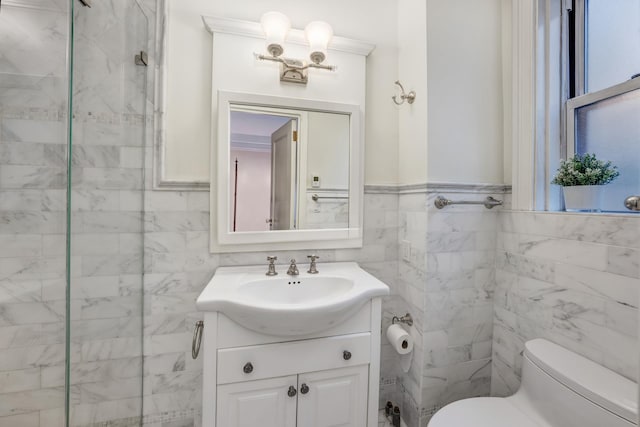 670 W End Ave Unit 5A, New York City, NY 10025 - bathroom with vanity, toilet, and tile walls