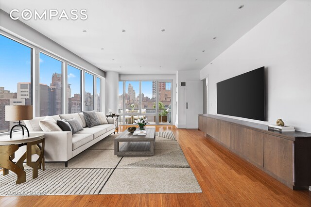 255 E 74th St Unit 14C, New York City, NY 10021 - living room with light wood-style floors