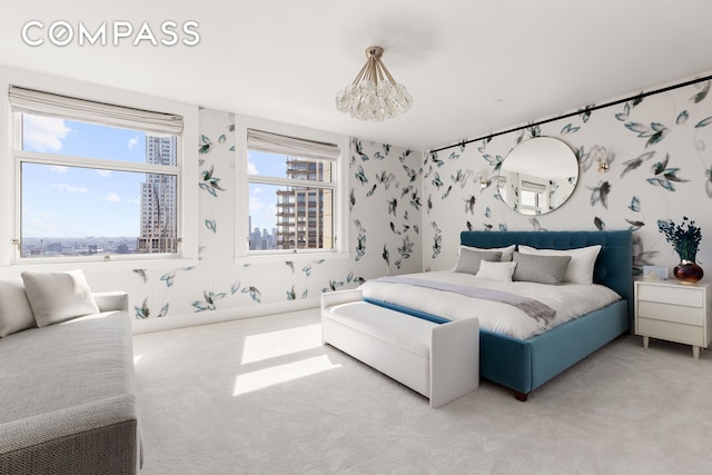 2 Park Pl Unit 35A, New York City, NY 10007 - bedroom with light colored carpet and wallpapered walls