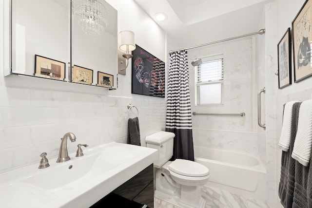 86-10 34th Ave Unit 113, New York City, NY 11372 - full bath with tile walls, shower / tub combo, toilet, and vanity