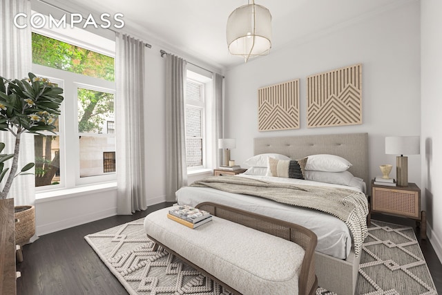 57 E 73rd St Unit 1/2, New York City, NY 10021 - bedroom featuring dark wood-style flooring, baseboards, and crown molding
