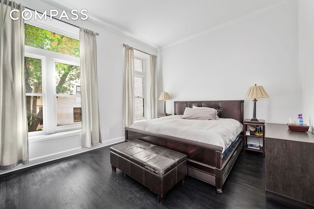 57 E 73rd St Unit 1/2, New York City, NY 10021 - bedroom featuring dark wood-style floors, multiple windows, ornamental molding, and baseboards