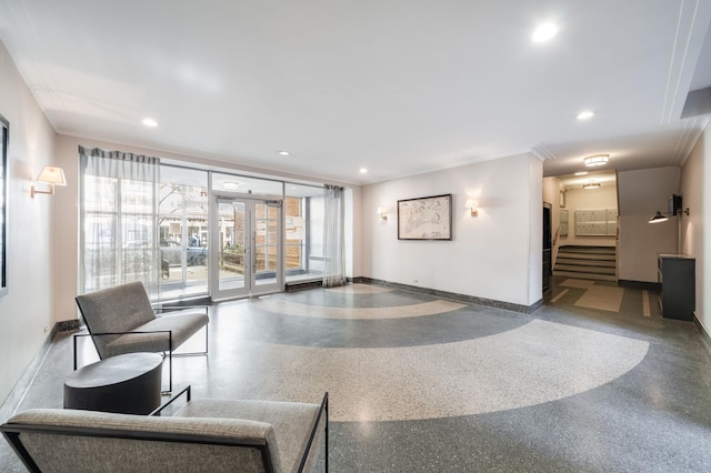 54 E 8th St Unit 6-L, New York City, NY 10003 - common area with crown molding, recessed lighting, and stairway