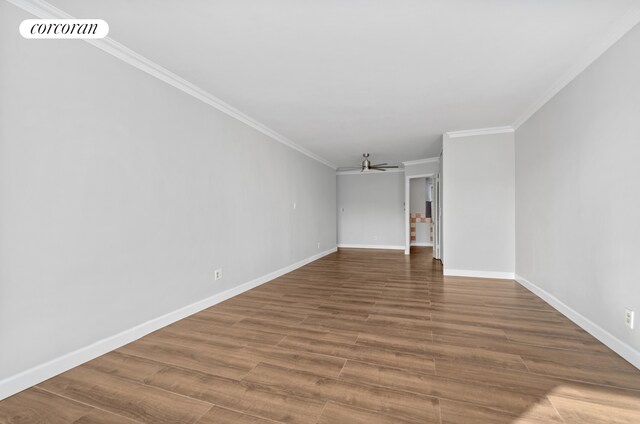 1655 Flatbush Ave Unit A602, New York City, NY 11210 - unfurnished living room with crown molding, a ceiling fan, wood finished floors, and baseboards