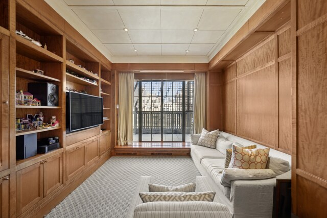 333 E 68th Street Penthouse, New York City, NY 10065 - office space featuring wood walls, wood finished floors, and ornamental molding