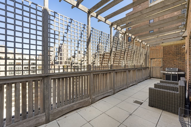 333 E 68th Street Penthouse, New York City, NY 10065 - view of patio with a pergola, a view of city, and area for grilling