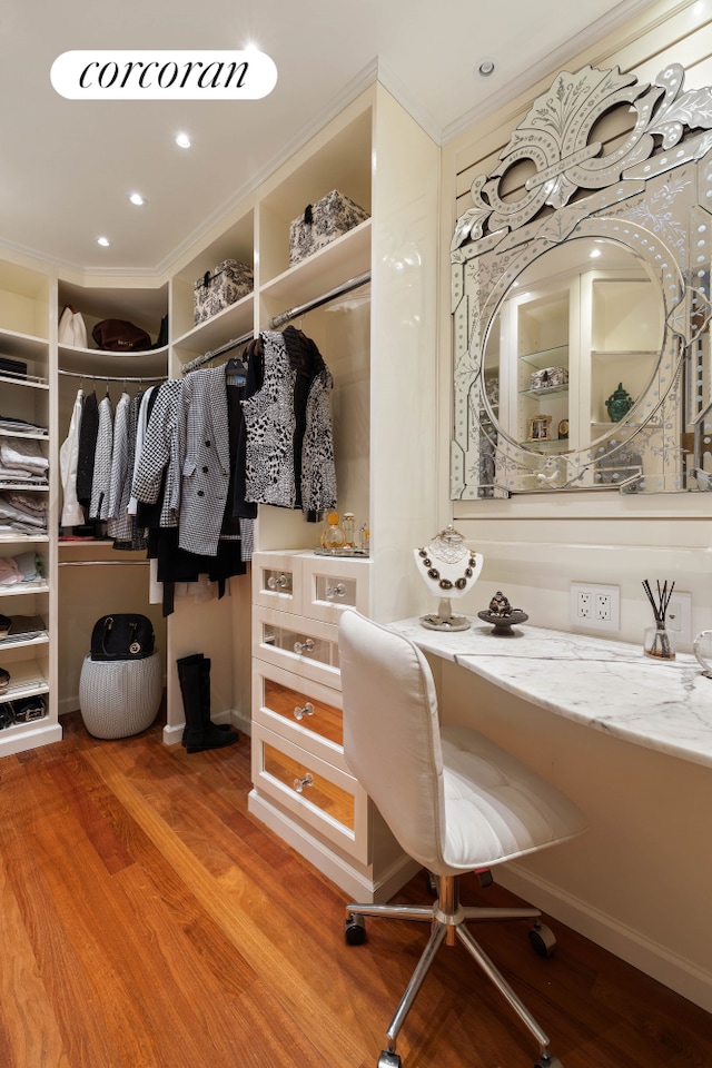 walk in closet featuring wood finished floors