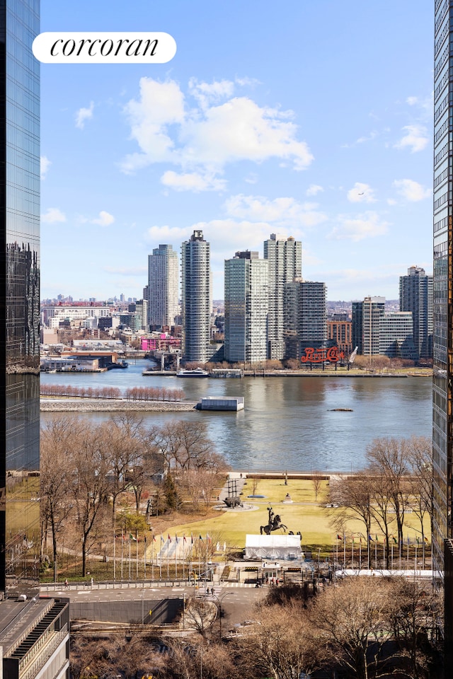 property view of water with a city view
