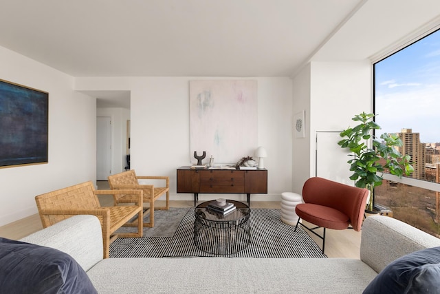 living room with wood finished floors and baseboards