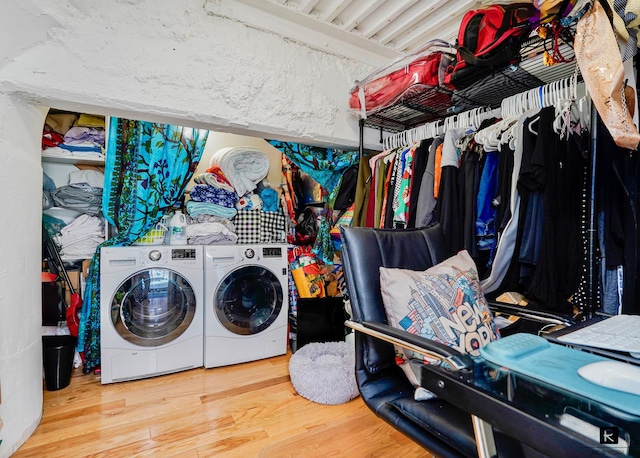 10 Bay St Unit 1-A, New York City, NY 10301 - washroom with separate washer and dryer and wood finished floors