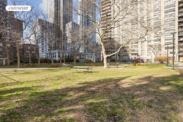view of property's community with a yard