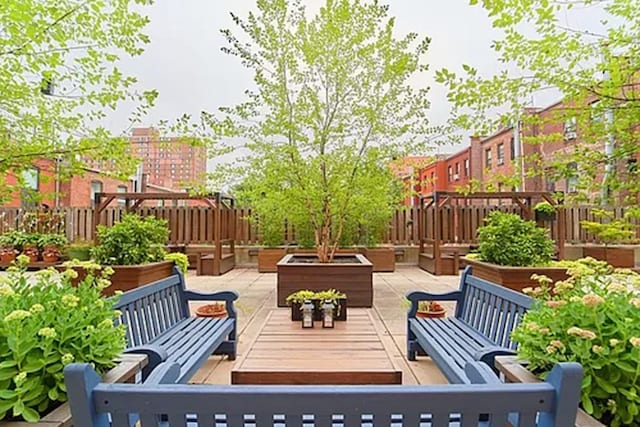 330 W 145th St Unit 503, New York City, NY 10039 - view of patio / terrace with a fenced backyard and outdoor lounge area