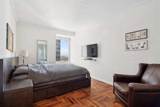 bedroom featuring crown molding