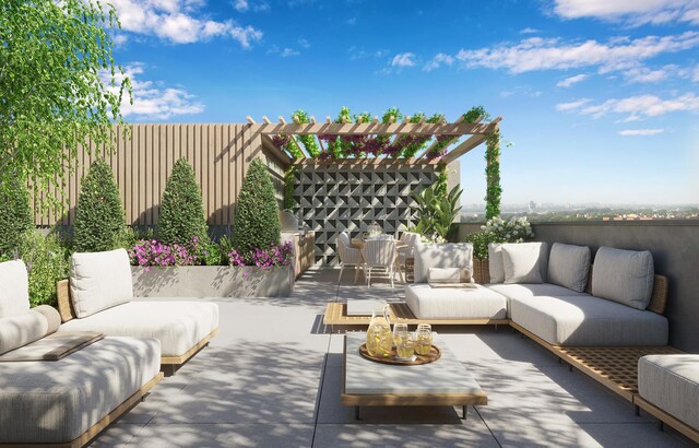 58-01 Queens Blvd Unit A-3, New York City, NY 11377 - view of patio / terrace featuring outdoor lounge area and a pergola