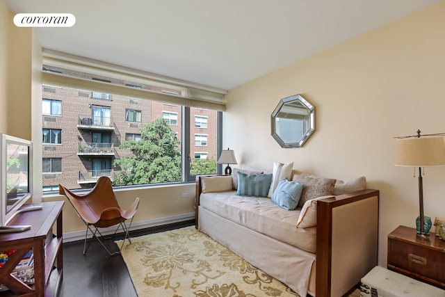 425 W 53rd St Unit 412, New York City, NY 10019 - living room with baseboards, visible vents, and wood finished floors