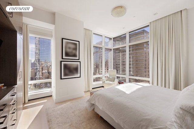 bedroom featuring floor to ceiling windows
