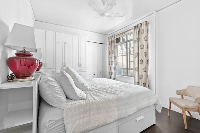 224 E 17th St Unit 1F, New York City, NY 10003 - bedroom featuring dark wood finished floors and a ceiling fan