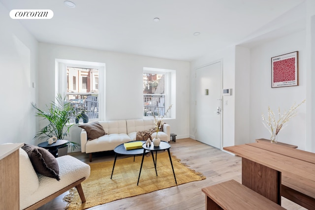 living area with light wood-style floors