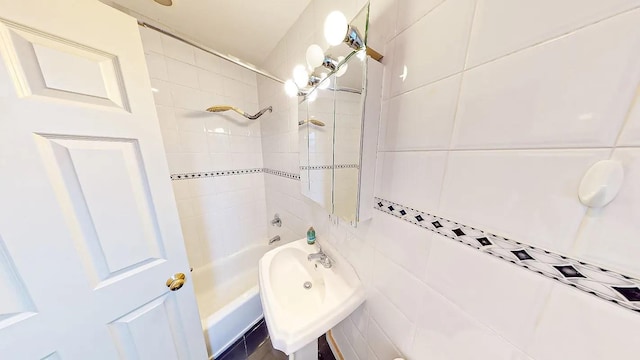 725 Riverside Dr Unit 8-D, New York City, NY 10031 - bathroom with a sink, tile walls, and a shower