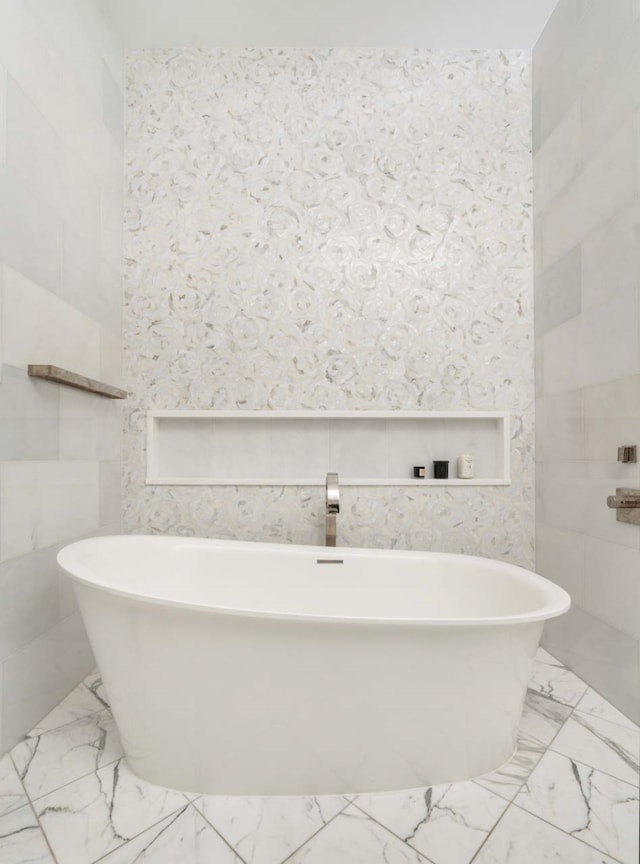 260 Park Ave S Unit 9Bc, New York City, NY 10003 - full bath with a freestanding bath and marble finish flooring
