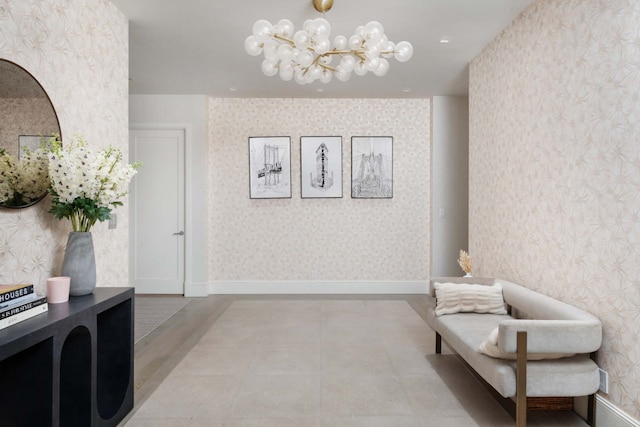 260 Park Ave S Unit 9Bc, New York City, NY 10003 - living area featuring wallpapered walls and a chandelier