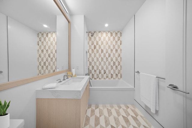 29-18 41st Ave Unit 2-D, New York City, NY 11101 - bathroom with vanity, recessed lighting, and bathing tub / shower combination