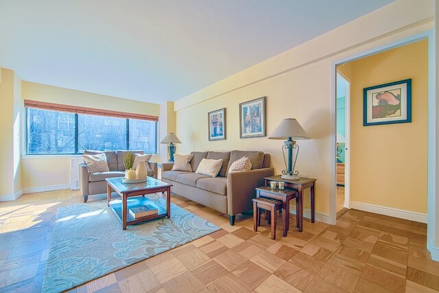 living area with baseboards