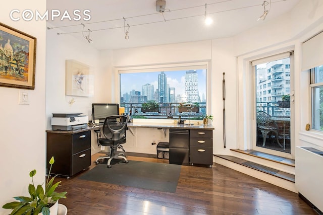 520 E 76th St Phc, Phc, New York City, NY 10021 - home office featuring dark wood-style floors, plenty of natural light, and track lighting