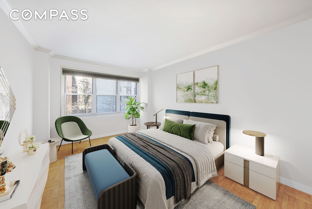 251 E 51st St Unit 5B, New York City, NY 10022 - bedroom featuring crown molding and baseboards