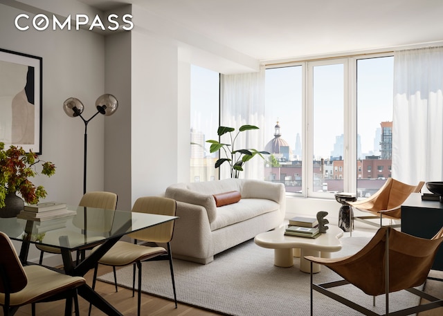 171 N 1st St Unit 3K, New York City, NY 11211 - living area featuring wood finished floors and a skyline view