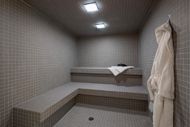 view of sauna with tile patterned floors