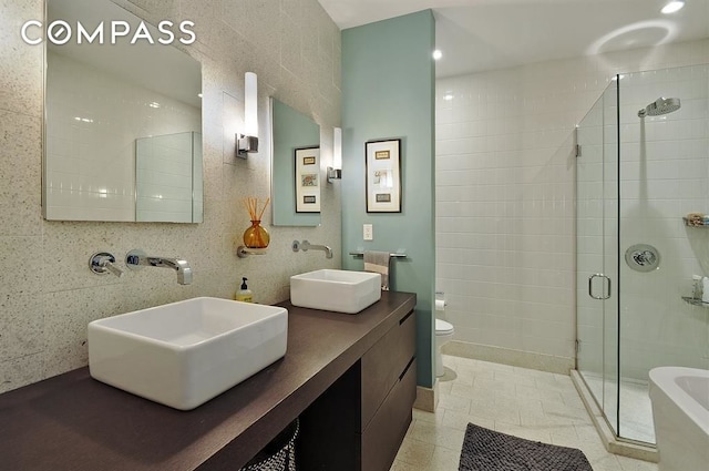 360 Furman St Unit 511, New York City, NY 11201 - bathroom with a stall shower, double vanity, and toilet