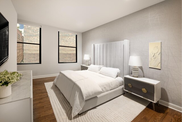 391 Broadway Loftc, New York City, NY 10013 - bedroom featuring wood finished floors, lofted ceiling, and baseboards