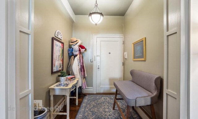 foyer featuring dark wood-style floors