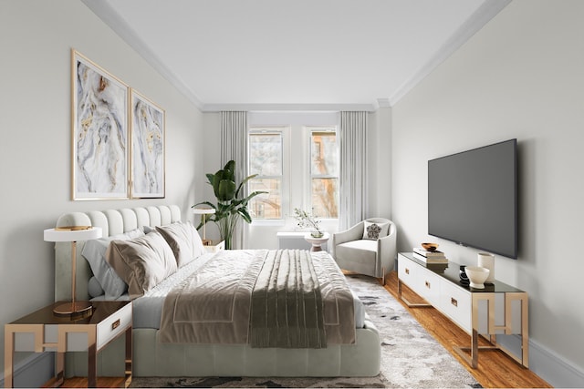 205 E 10th St Unit 2B, New York City, NY 10003 - bedroom with crown molding, baseboards, and wood finished floors