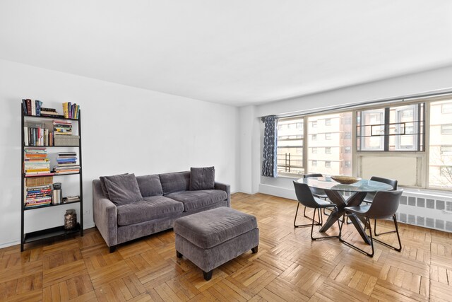living room featuring radiator heating unit