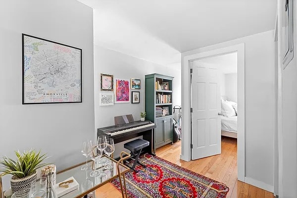 home office featuring light wood-style flooring