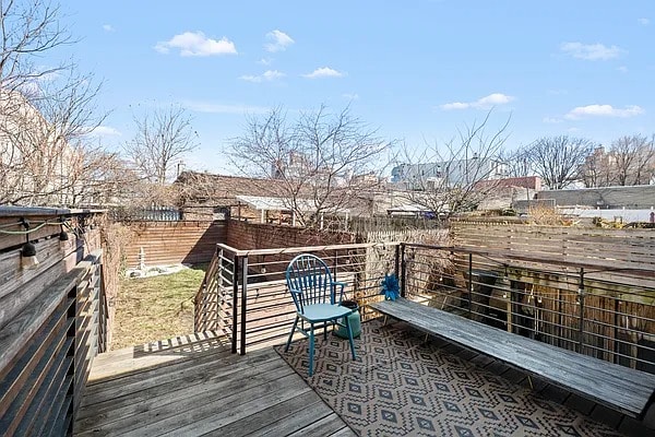 deck with a fenced backyard